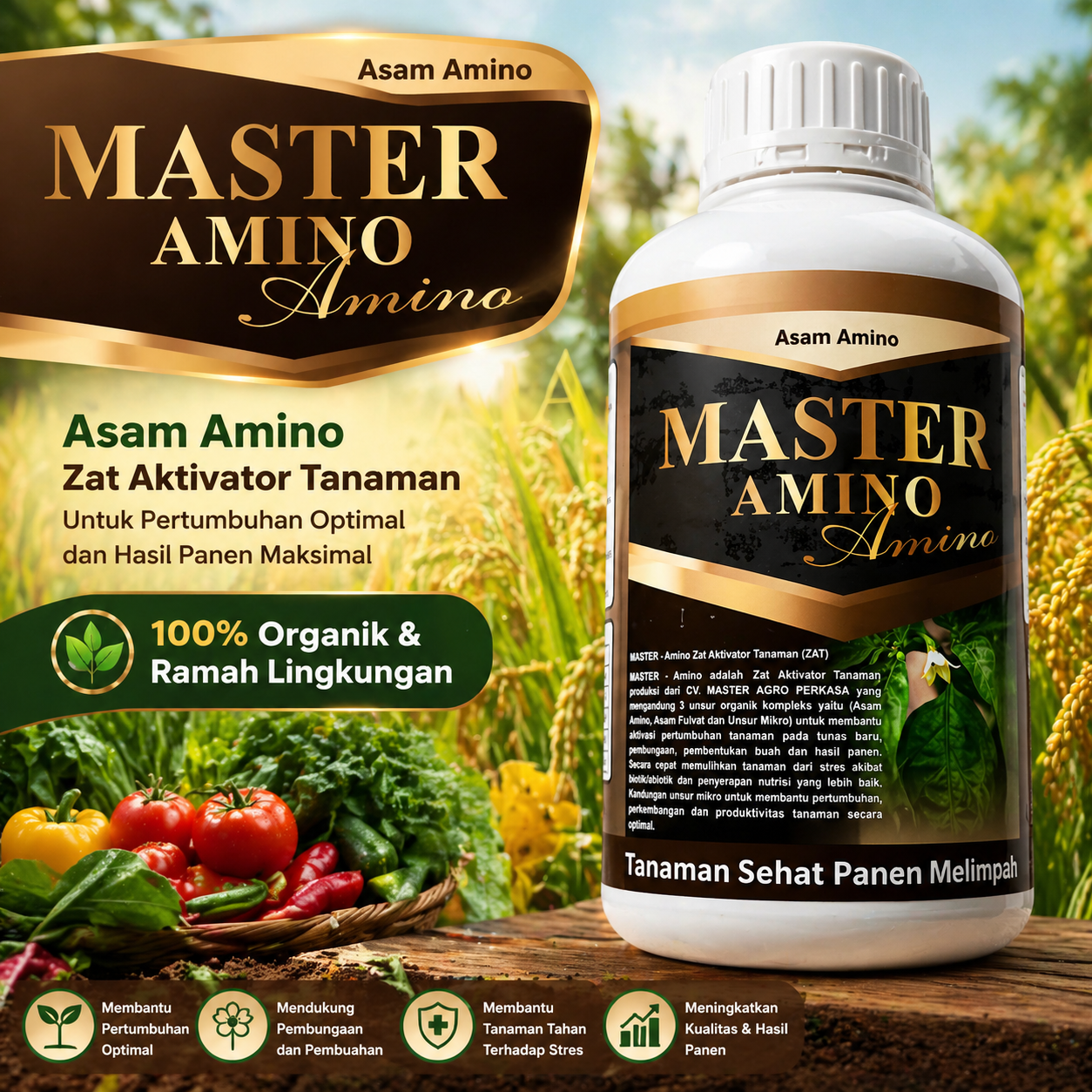 MASTER AMINO 1L | Rahasia Petani Panen Lebat! Tanaman Cepat Hijau, Anti Stres & Buah Lebih Maksimal